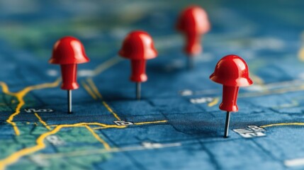 Navigation and Location: Red Pins Marking Destinations on a Detailed Map