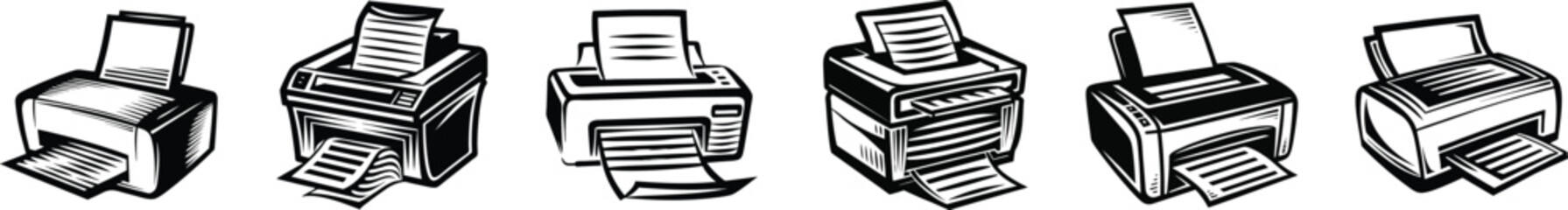 Printer Vector Illustration set,Office and Document Printing Design
