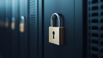 Secure server room with padlocks ensuring data privacy and protection. Security measures for critical information.