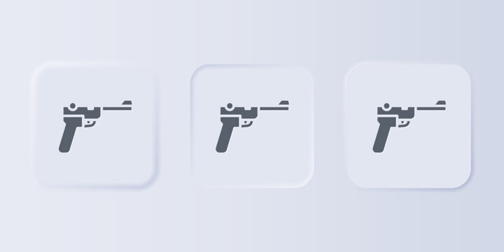 Grey Mauser gun icon isolated on grey background. Mauser C96 is a semi-automatic pistol. Set icons in square buttons. Vector