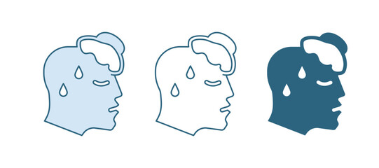 Blue High human body temperature or get fever icon isolated on white background. Disease, cold, flu symptom. Vector