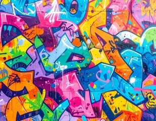 Vibrant abstract graffiti art on a wall.  Perfect for backgrounds, designs, and artistic projects.