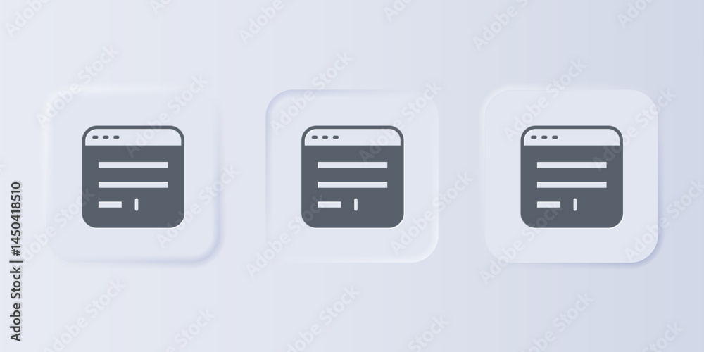 Poster grey browser window icon isolated on grey background. set icons in square buttons. vector
