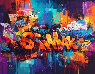 Obraz premium Vibrant graffiti art with bold colors and dripping paint. 