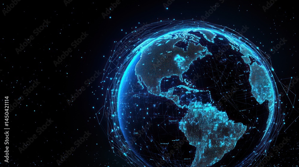 Poster glowing digital globe network connection visualization