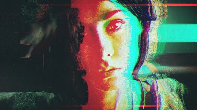 Abstract Glitch Effect Portrait Digital Art with Vibrant Colors