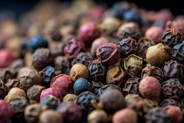 Obraz premium Vibrant close-up captures the diverse colors and textures of whole peppercorns in a pile.