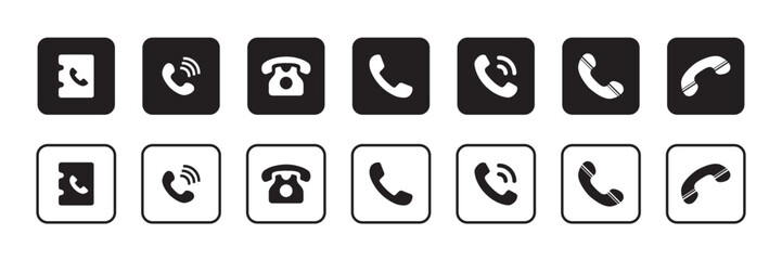 Telephone and Communication Icons Set in Black and White