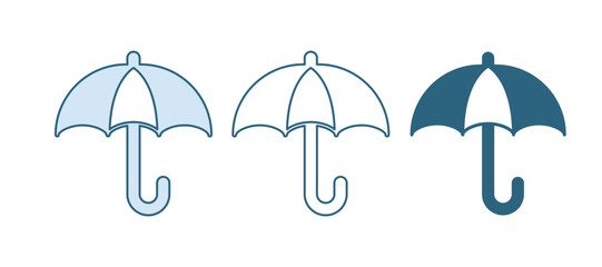 Blue Classic elegant opened umbrella icon isolated on white background. Rain protection symbol. Vector