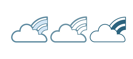 Blue Rainbow with clouds icon isolated on white background. Vector