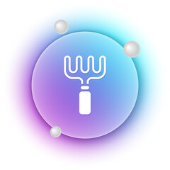 White Garden rake icon isolated on white background. Tool for horticulture, agriculture, farming. Ground cultivator. Housekeeping equipment. Blue and purple gradient circle background. Vector