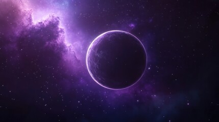 Obraz premium Dark planet in purple nebula space scene