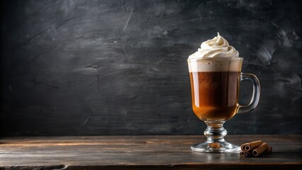 A Delicious Cup of Coffee Topped with Whipped Cream and Cinnamon Sticks on a Wooden Surface