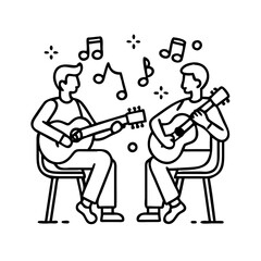 acoustic jam session icon, acoustic jam session line art - simple line art of acoustic jam session, perfect for acoustic jam session logos and icons