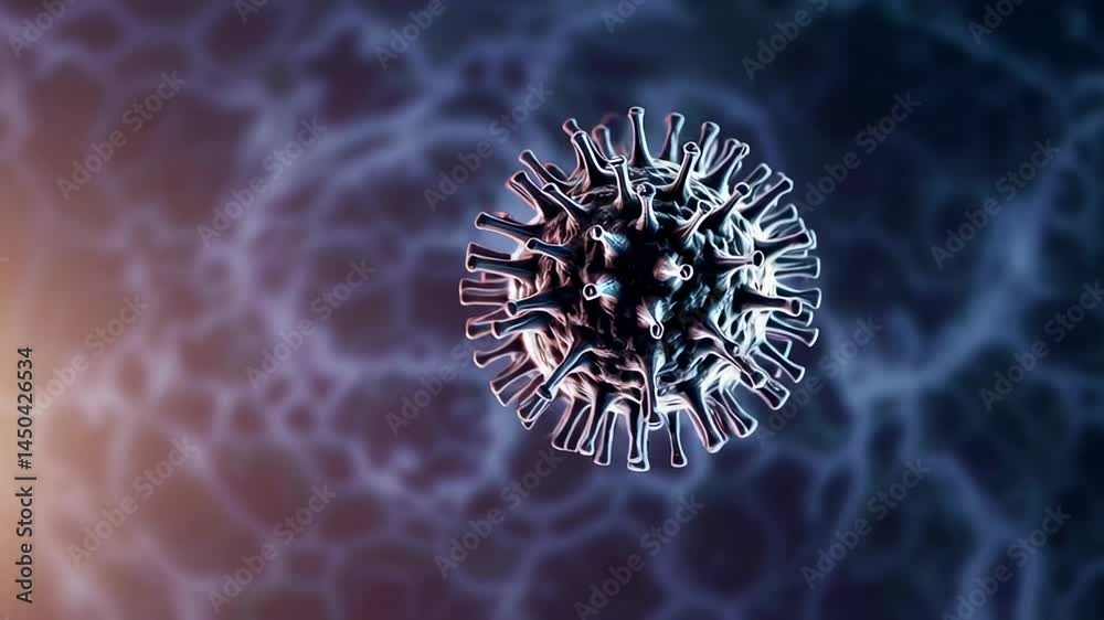 Aufkleber High resolution microscopic visualization revealing coronavirus structure floating within dynamically shifting chromatic background, representing scientific research into pathogenic microorganism