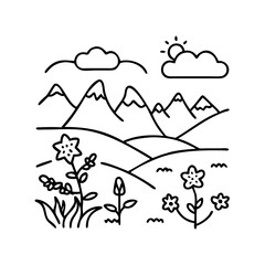 Fototapeta premium alpine meadow icon, alpine meadow line art - simple line art of alpine meadow, perfect for alpine meadow logos and icons