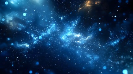 Fototapeta premium Deep space nebula, swirling blues and lights, scattered cosmic dust. Clusters of glowing particles, ethereal and majestic