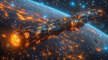 Huge, fiery spaceship orbits Earth