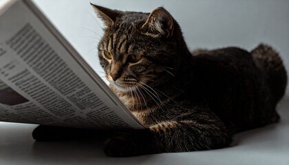 新聞を読んでいる猫