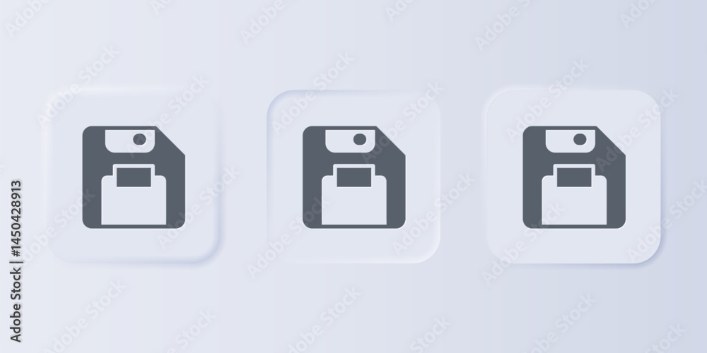 Poster grey floppy disk for computer data storage icon isolated on grey background. diskette sign. set icon