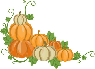 Autumnal Pumpkin Corner Design Element