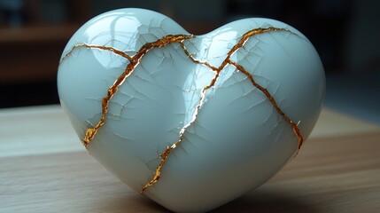 Mended heart with golden cracks