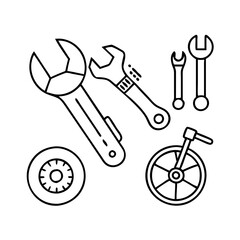 bike repair tools icon, bike repair tools line art - simple line art of bike repair tools, perfect for bike repair tools logos and icons