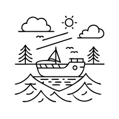 boat on a lake icon, boat on a lake line art - simple line art of boat on a lake, perfect for boat on a lake logos and icons