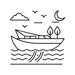 boat on a lake icon, boat on a lake line art - simple line art of boat on a lake, perfect for boat on a lake logos and icons