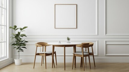 Minimalist Dining Room Interior Design: Modern Elegance with Wooden Chairs and White Walls