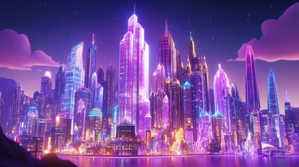 Obraz premium Vibrant, neon-lit city skyline at night