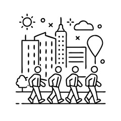 city walk tour icon, city walk tour line art - simple line art of city walk tour, perfect for city walk tour logos and icons