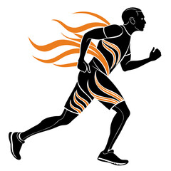 Running man athlete with fire vector illustration for sports fitness and competition performance design element isolated on transparent background