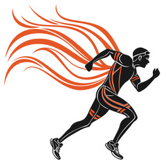 Running man athlete with fire vector illustration for sport fitness and competition design concept vector art isolated on transparent background