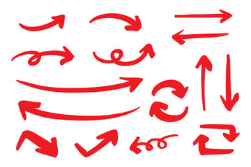 シンプルなペンの手書きの矢印セット ベクター 赤