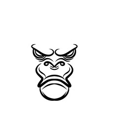 Intricate tribal design featuring a stylized gorilla face with bold lines and expressive features