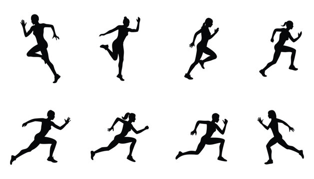 Running Woman Silhouettes Collection &ndash; Female Sprinter Vector Set
