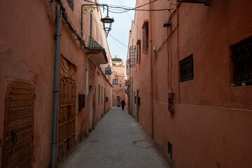 Narrow street in the centre of marakech maroc