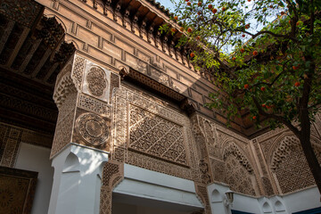 Beatiful walls of the bahia palace in marakech marocco