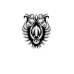 Intricate black and white illustration of a wild boar's head with artistic detailing and stylized features