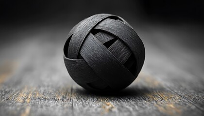 Intricate woven sphere on wood