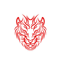 Red tribal tiger head design with intricate patterns, showcasing strength and beauty on a white background