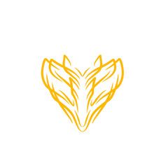 Abstract illustration of a stylized fox head with intricate yellow line patterns on a white background