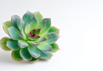 Fototapeta premium Close-up of a vibrant green and purple succulent against a clean white background.