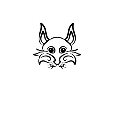 Cartoon-style rabbit face illustration with large expressive eyes and whimsical whiskers on white background