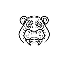 Stylized illustration of a tiger's head with bold lines and expressive features on a white background
