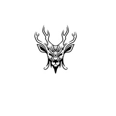 Intricate tribal deer head illustration with ornate antlers, suitable for tattoo designs or art prints