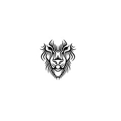 Stylized lion head illustration with intricate line art, set against a minimalistic white background