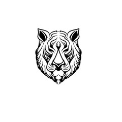 Stylized black and white tiger head illustration with intricate details on a plain background