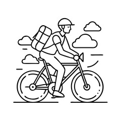 cyclist with backpack icon, cyclist with backpack line art - simple line art of cyclist with backpack, perfect for cyclist with backpack logos and icons